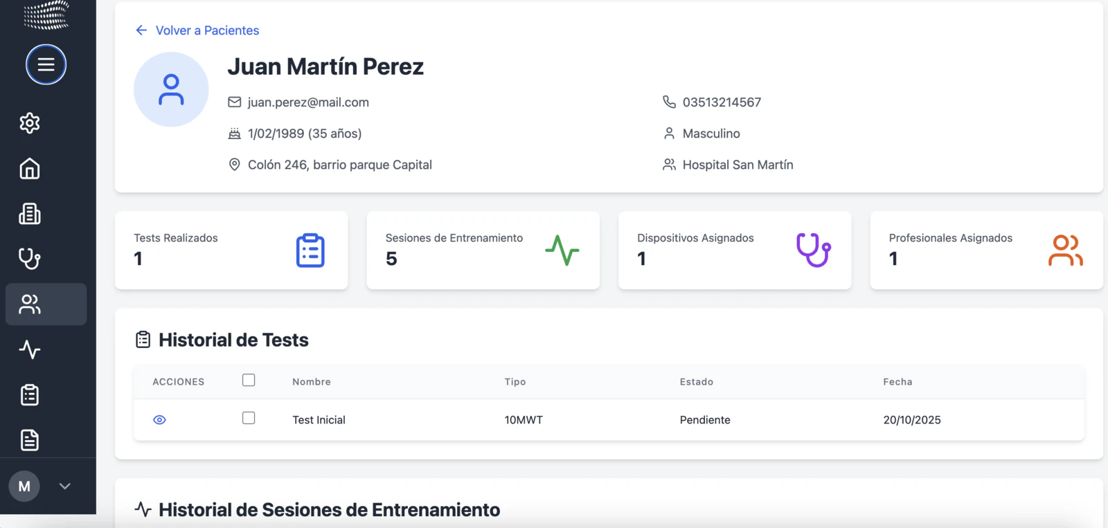 Mothus Connect: patient management with test and session history
